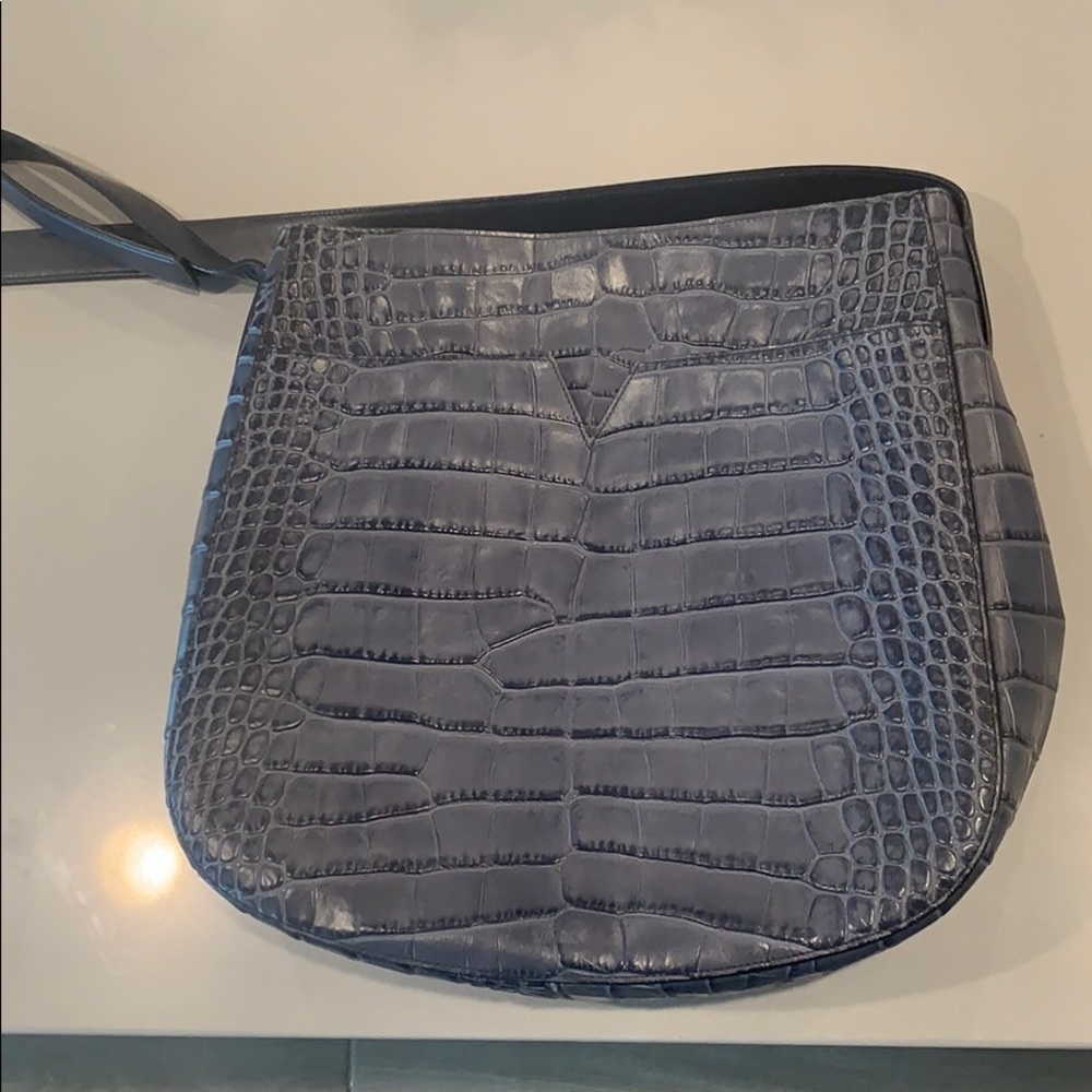 VINCE navy blue shoulder bag alligator print